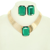 EMERALD CUT CRYSTAL COLLAR NECKLACE SET